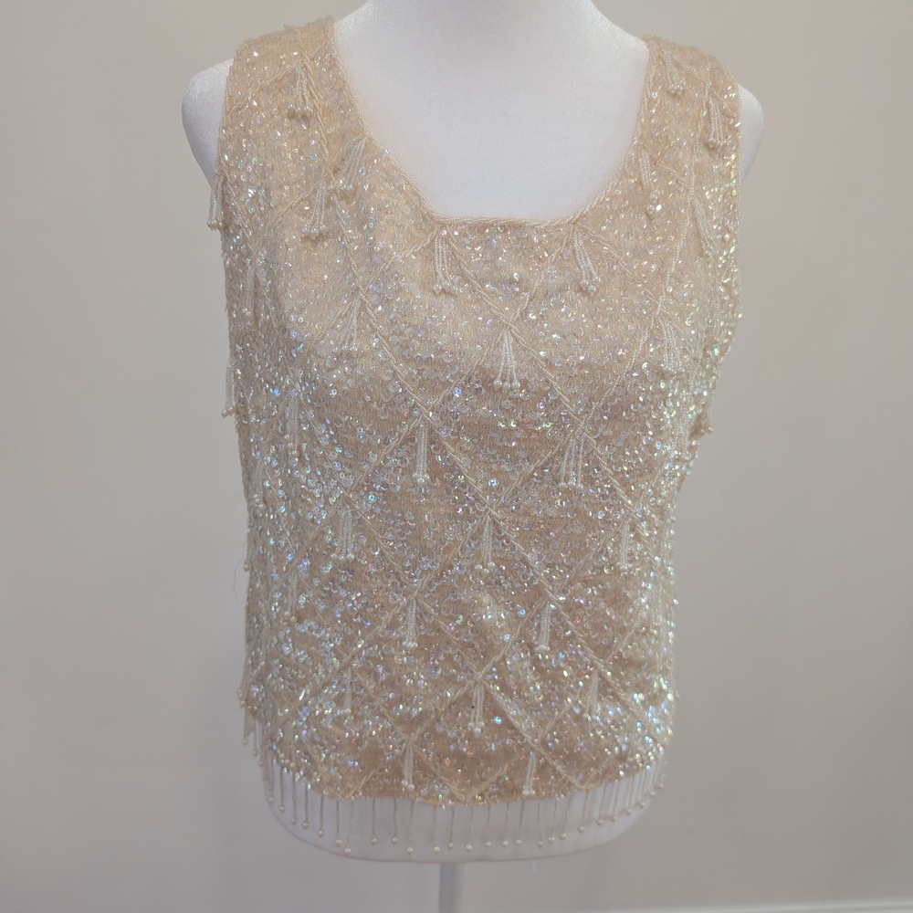 Vintage Sequin Embellished Cream Top